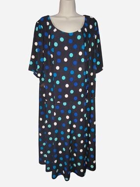 Jones Studio Navy Midi Dress with Blue, Teal & White Polka Dots